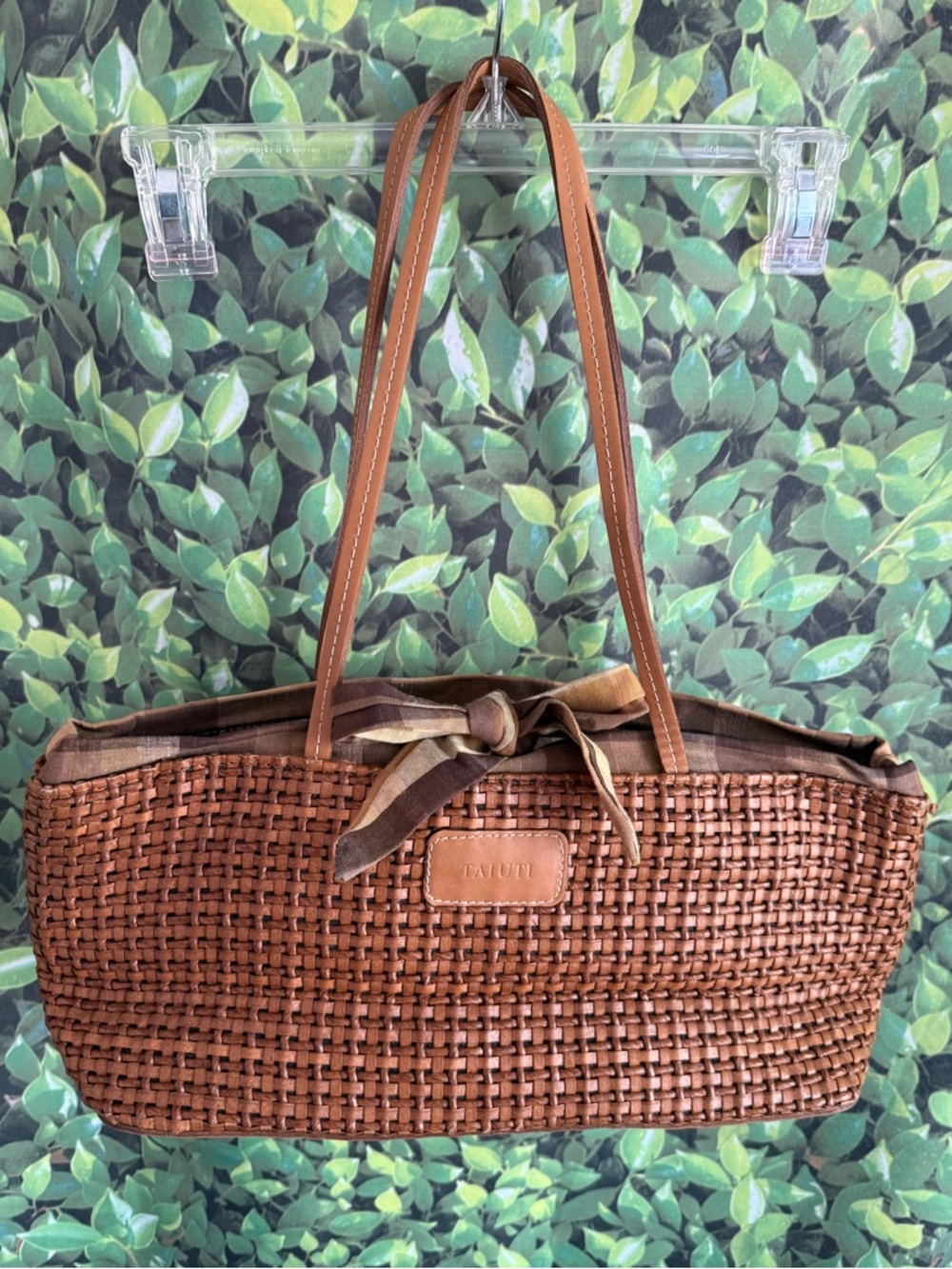 Maurizio Taiuti Brown Woven Tote with Ribbon Accent